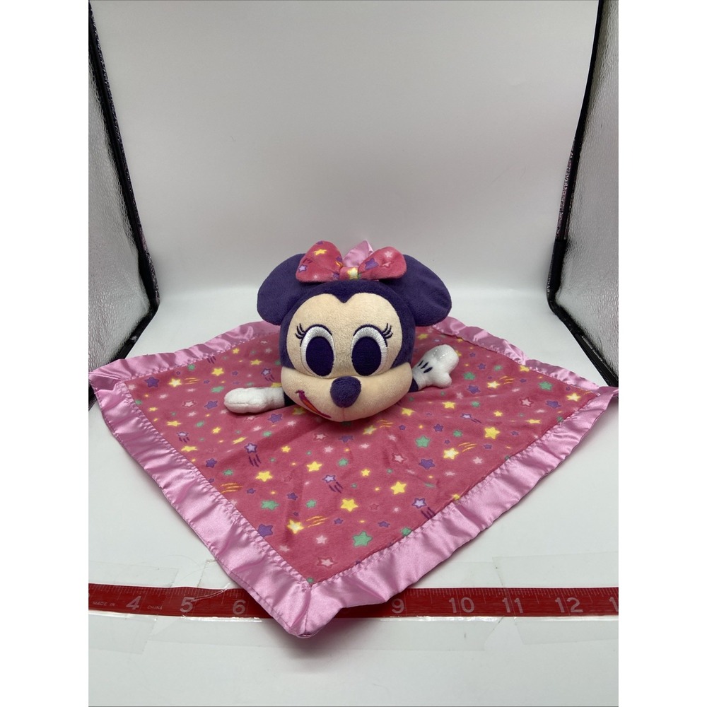Disney Minnie Mouse Baby Lovey Security Blanket Pink Purple Star Satin Just Play